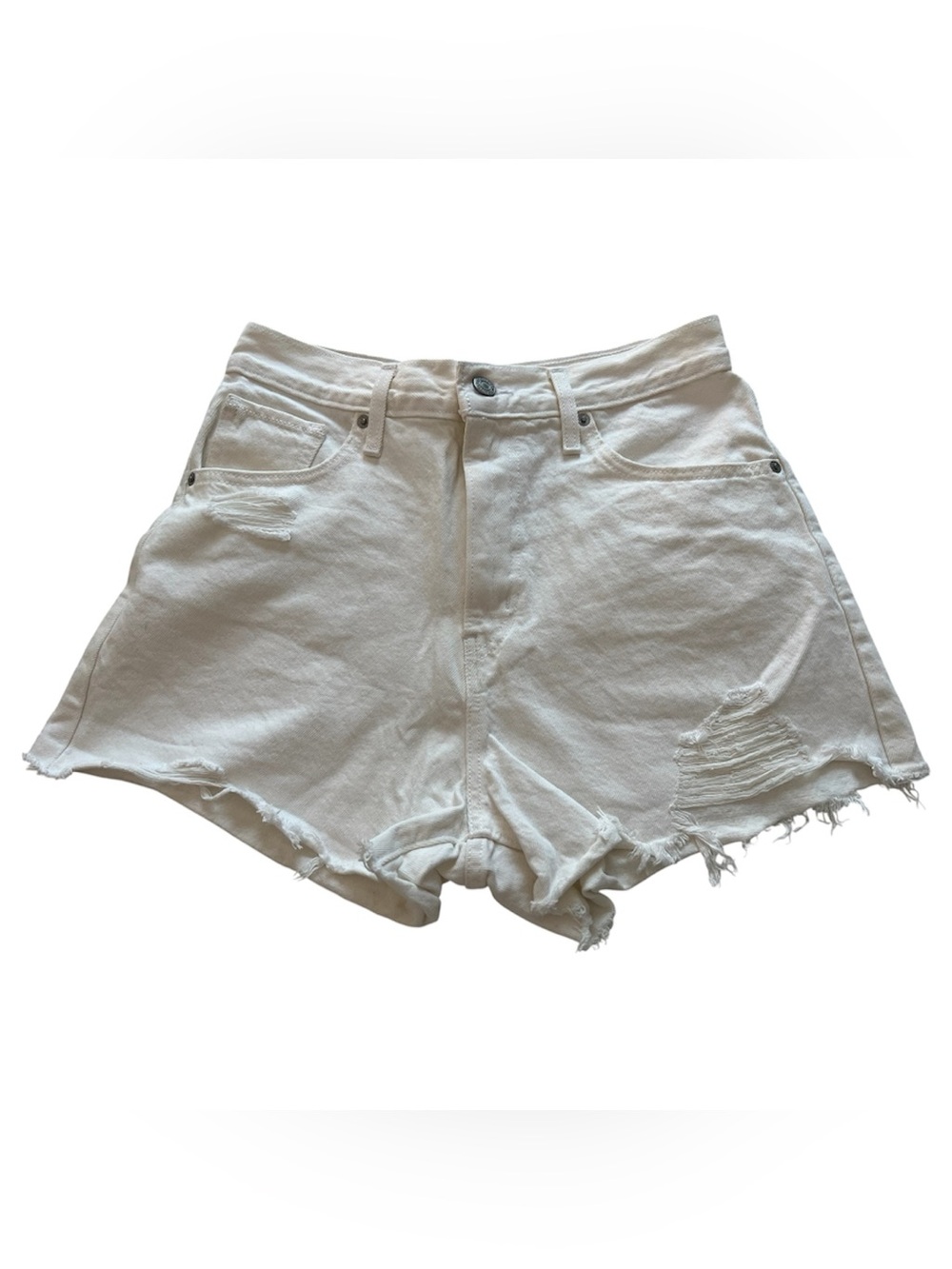 Levi’s white distressed denim high waisted mom shorts size 28